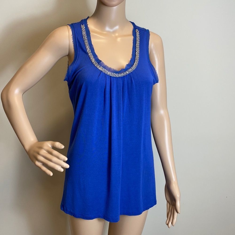 FYLO blue beaded neckline tunic top size S
